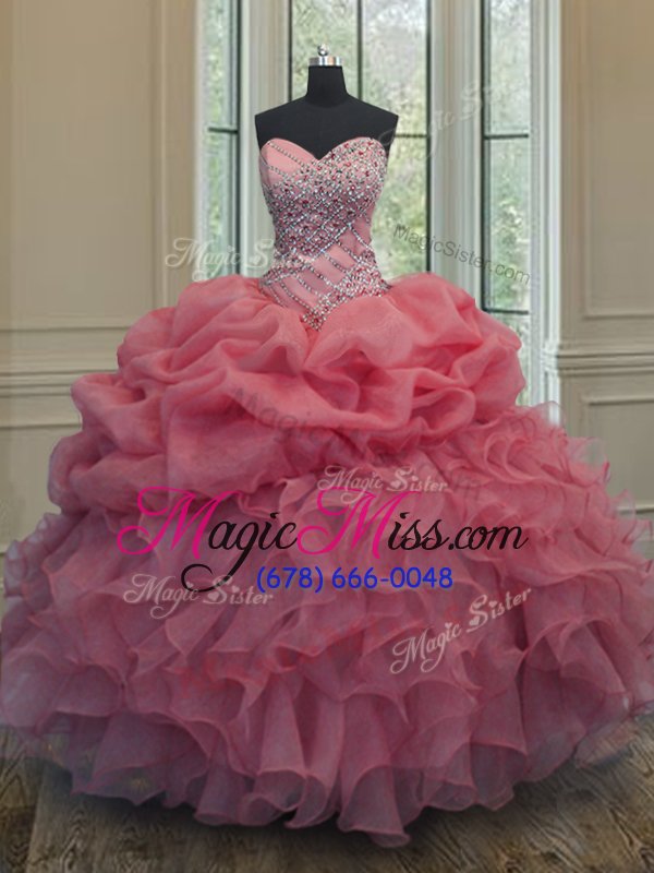wholesale trendy pick ups sweetheart sleeveless lace up sweet 16 dresses pink organza