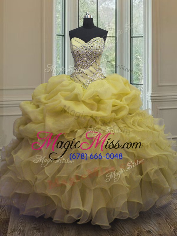 wholesale new arrival pick ups floor length yellow quinceanera dress sweetheart sleeveless lace up