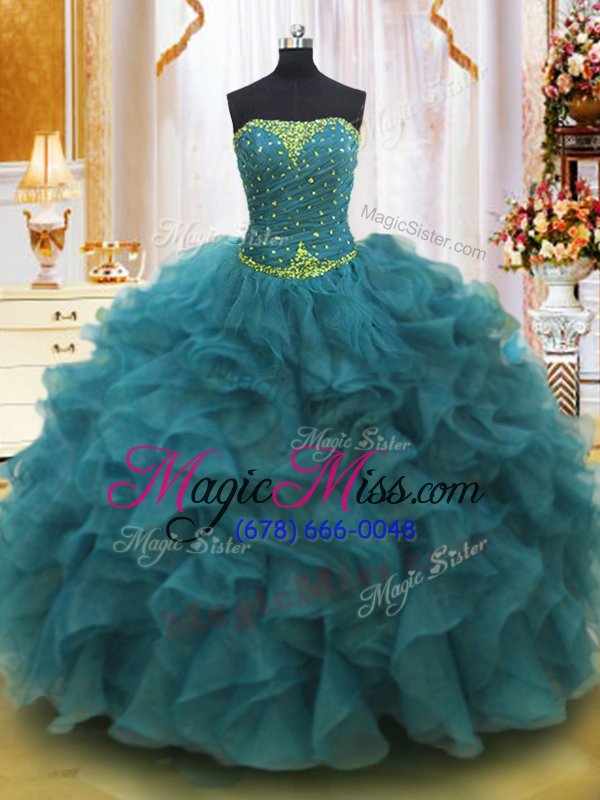 wholesale adorable floor length teal sweet 16 dress strapless sleeveless lace up