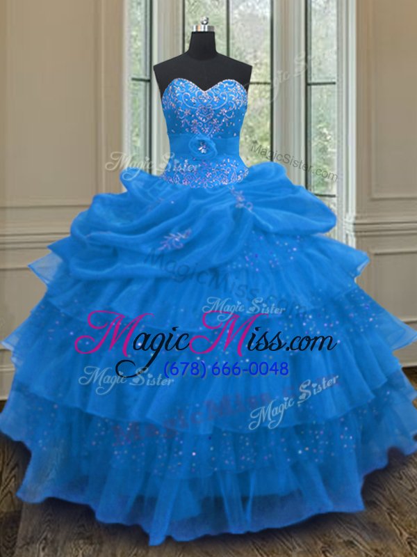 wholesale perfect pick ups ruffled floor length ball gowns sleeveless blue sweet 16 dress lace up