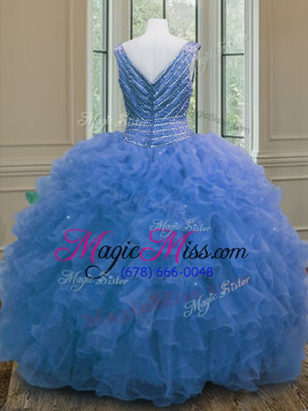 wholesale simple blue sleeveless organza zipper quince ball gowns for military ball and sweet 16 and quinceanera