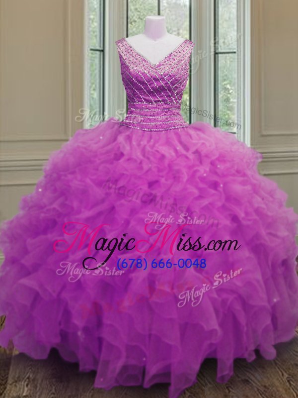wholesale best sleeveless organza floor length zipper quinceanera dresses in fuchsia for with beading and ruffles