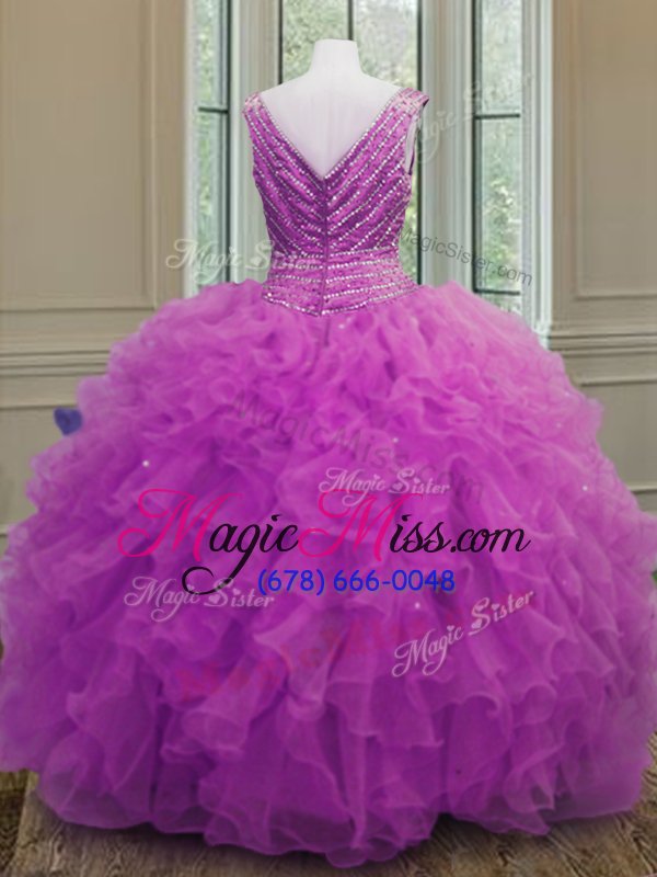 wholesale best sleeveless organza floor length zipper quinceanera dresses in fuchsia for with beading and ruffles
