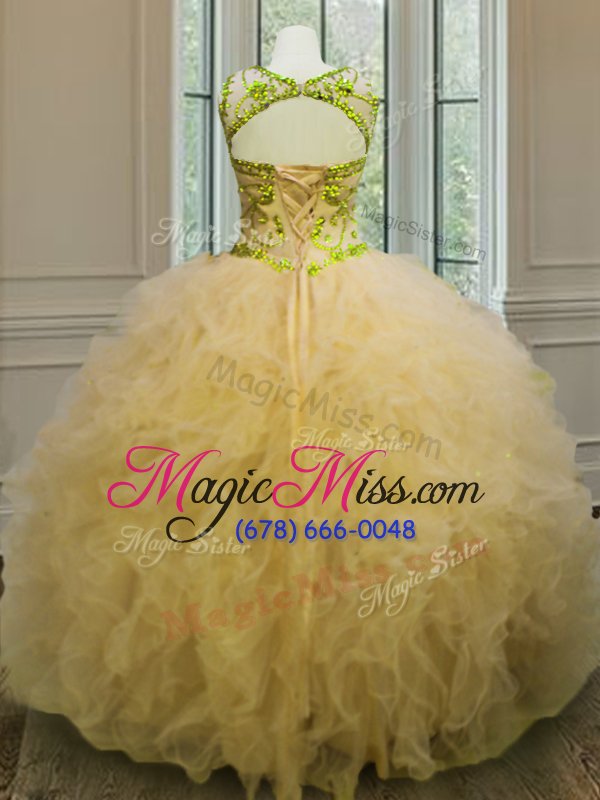wholesale glamorous scoop light yellow sleeveless beading and ruffles floor length quinceanera dresses