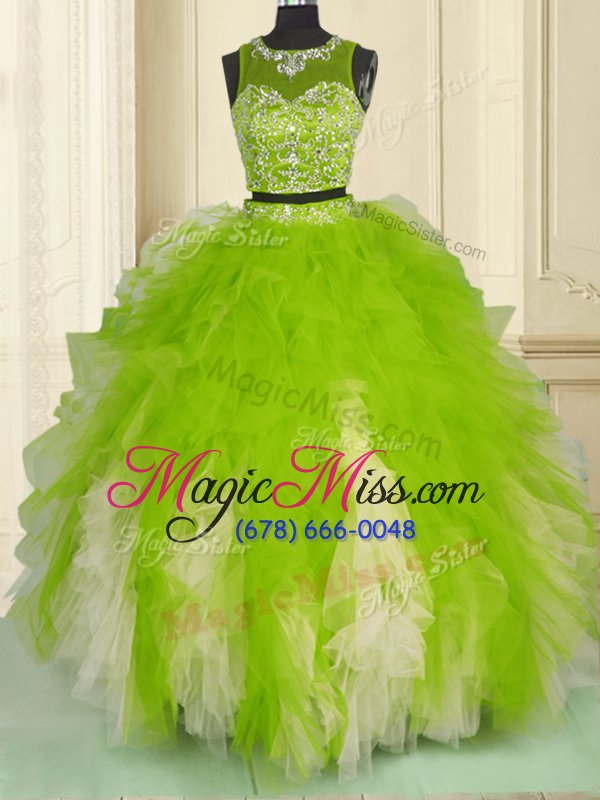 wholesale superior scoop yellow green zipper 15th birthday dress beading and ruffles sleeveless floor length