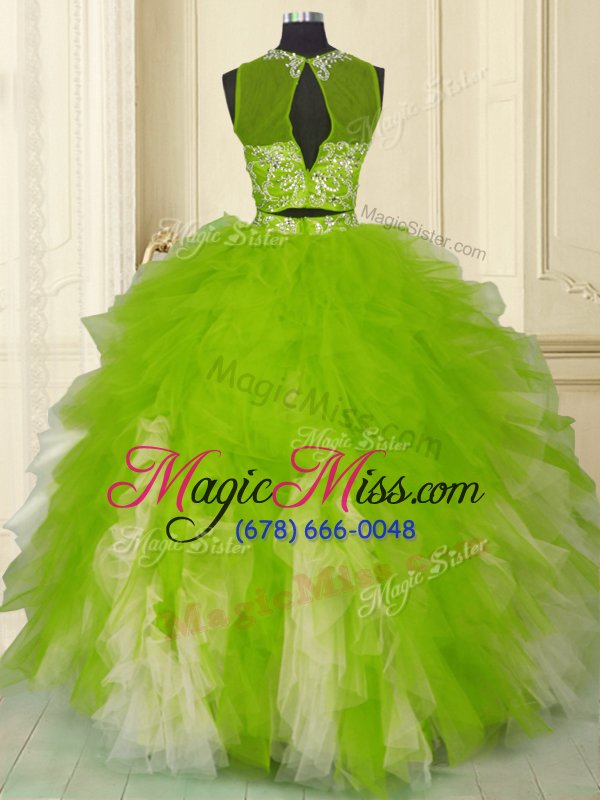 wholesale superior scoop yellow green zipper 15th birthday dress beading and ruffles sleeveless floor length