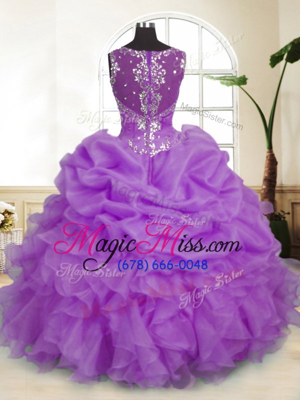 wholesale hot selling straps sleeveless quince ball gowns floor length beading and ruffles and pick ups lavender organza