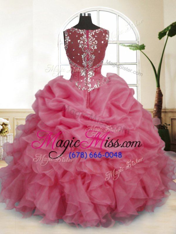 wholesale unique pink ball gowns organza straps sleeveless beading and ruffles and pick ups floor length zipper vestidos de quinceanera