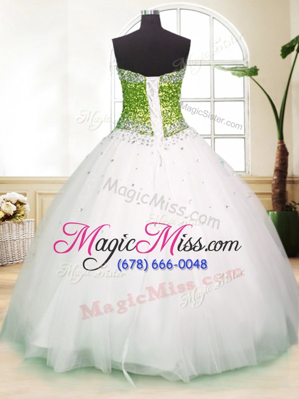 wholesale stunning white ball gowns beading sweet 16 quinceanera dress lace up tulle sleeveless floor length