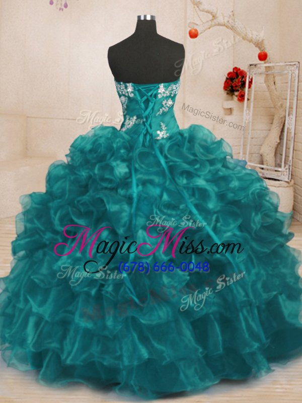 wholesale exceptional ball gowns 15th birthday dress turquoise strapless organza sleeveless floor length lace up
