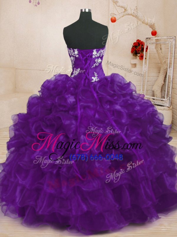 wholesale beauteous organza sleeveless floor length quinceanera gowns and beading and appliques and ruffles