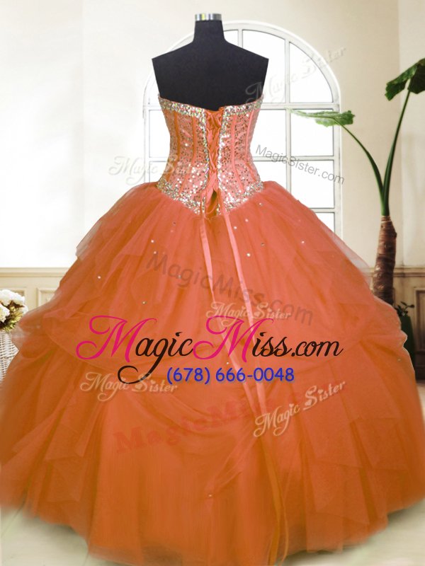 wholesale noble orange ball gowns sweetheart sleeveless tulle floor length zipper sequins and pick ups sweet 16 dress