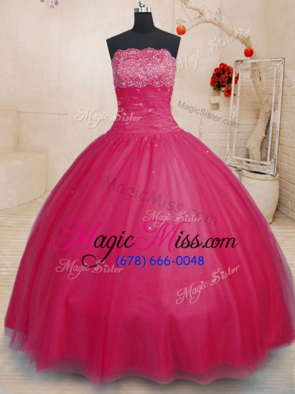 wholesale ideal ball gowns sweet 16 dress coral red off the shoulder tulle sleeveless floor length lace up