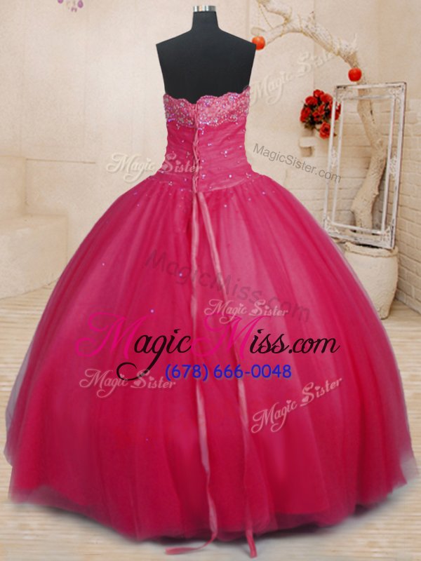 wholesale ideal ball gowns sweet 16 dress coral red off the shoulder tulle sleeveless floor length lace up