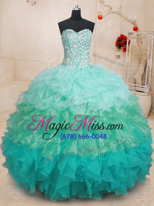 wholesale high quality sleeveless beading and ruffles lace up quinceanera gowns