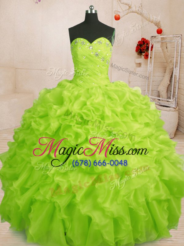 wholesale fabulous yellow green sweet 16 quinceanera dress military ball and sweet 16 and quinceanera and for with beading and ruffles sweetheart sleeveless lace up