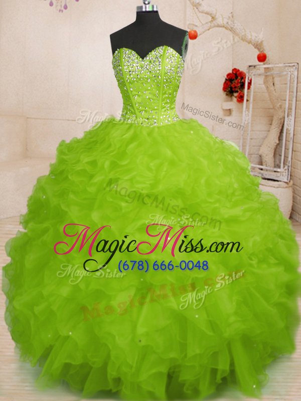 wholesale romantic yellow green sweetheart neckline beading and ruffles quinceanera dresses sleeveless lace up