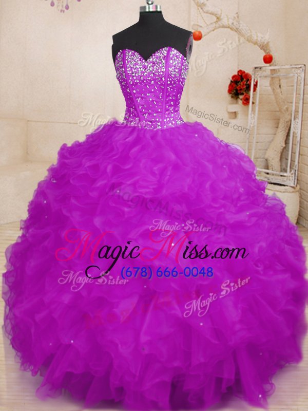 wholesale purple lace up quinceanera gowns beading sleeveless floor length