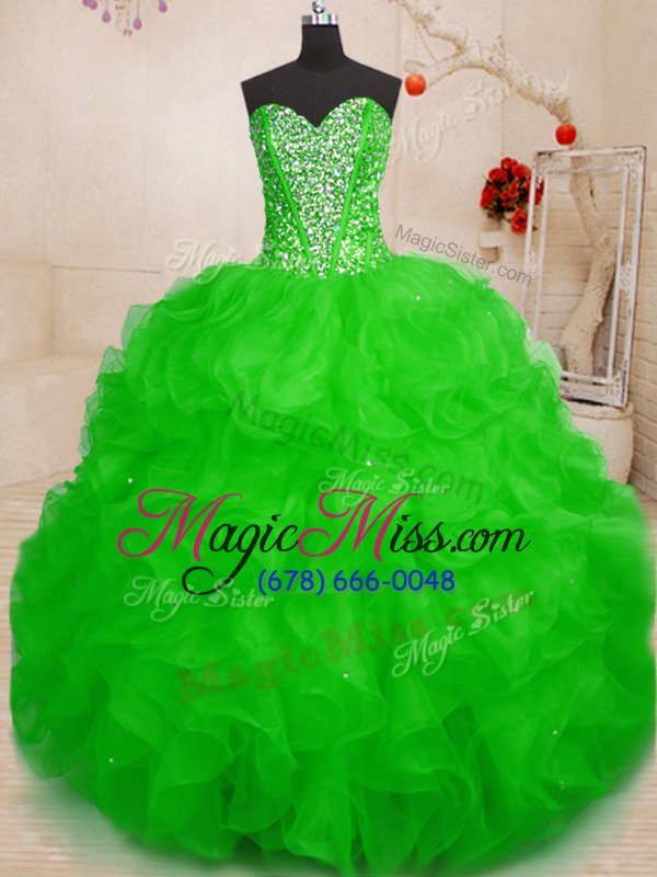 wholesale pretty sleeveless beading and ruffles lace up ball gown prom dress