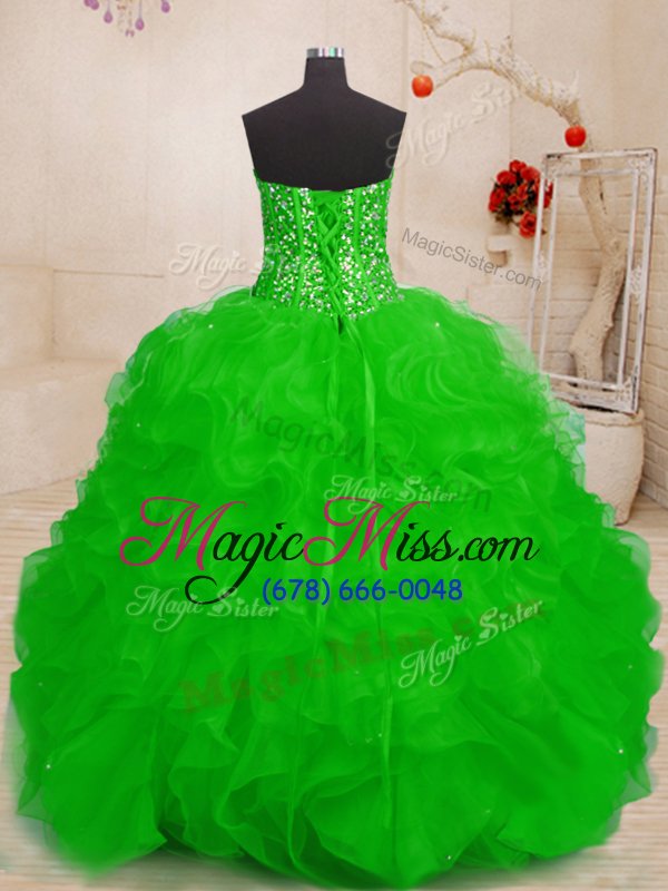 wholesale pretty sleeveless beading and ruffles lace up ball gown prom dress
