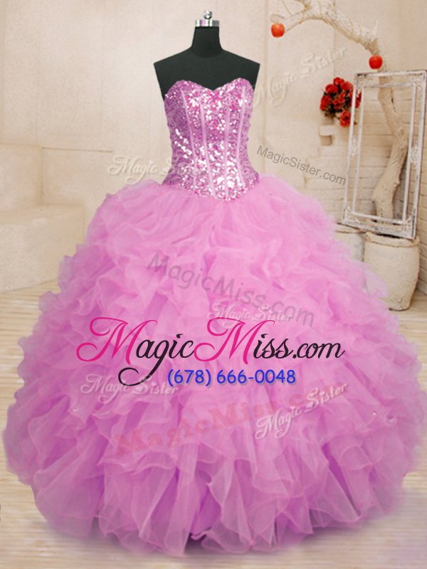 wholesale chic sleeveless organza floor length lace up sweet 16 quinceanera dress in lilac for with beading and ruffles