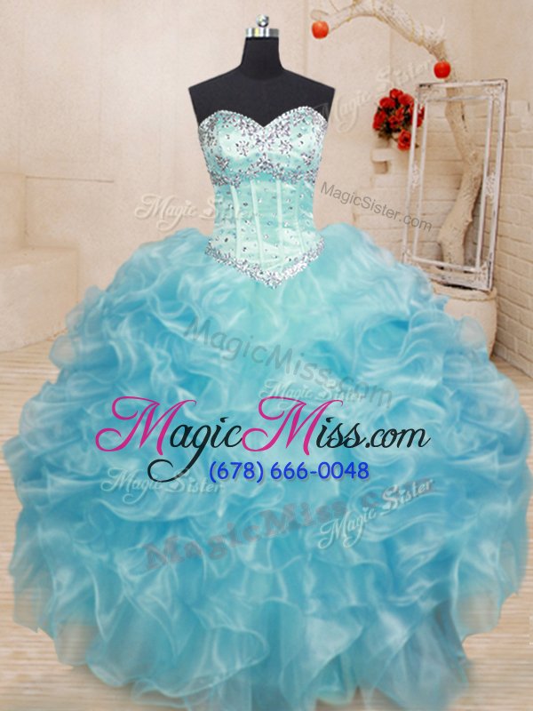 wholesale classical floor length lace up sweet 16 quinceanera dress aqua blue and in for military ball and sweet 16 and quinceanera with beading and ruffles