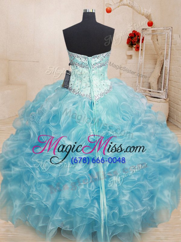 wholesale classical floor length lace up sweet 16 quinceanera dress aqua blue and in for military ball and sweet 16 and quinceanera with beading and ruffles