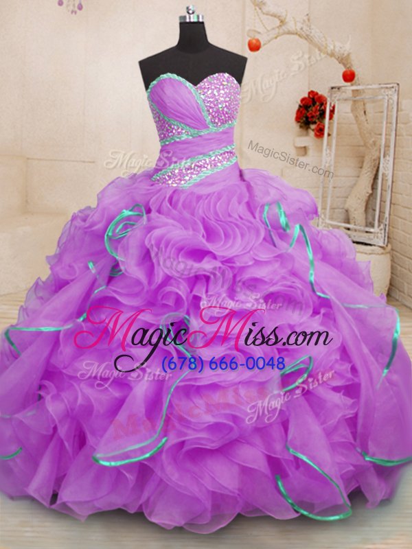 wholesale ideal lilac sleeveless brush train beading and ruffles with train vestidos de quinceanera