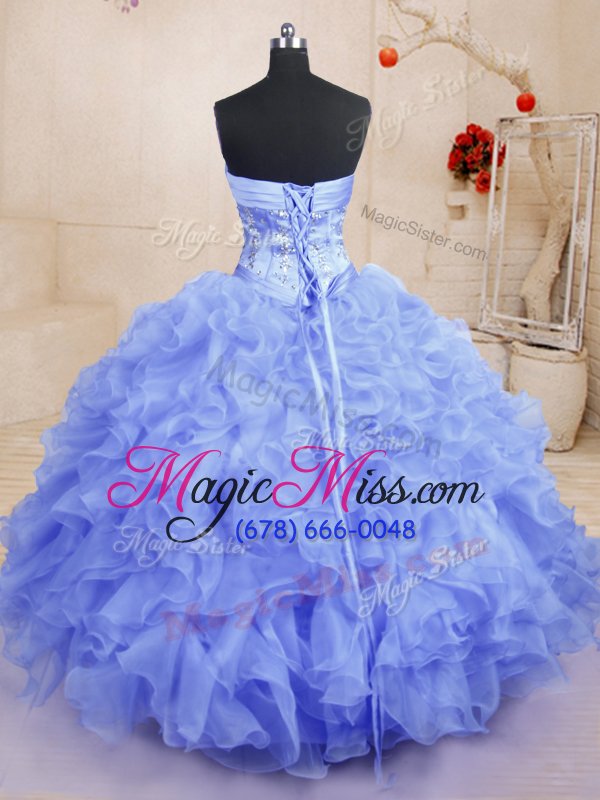 wholesale perfect purple ball gowns sweetheart sleeveless organza floor length lace up beading and ruffles quinceanera dress