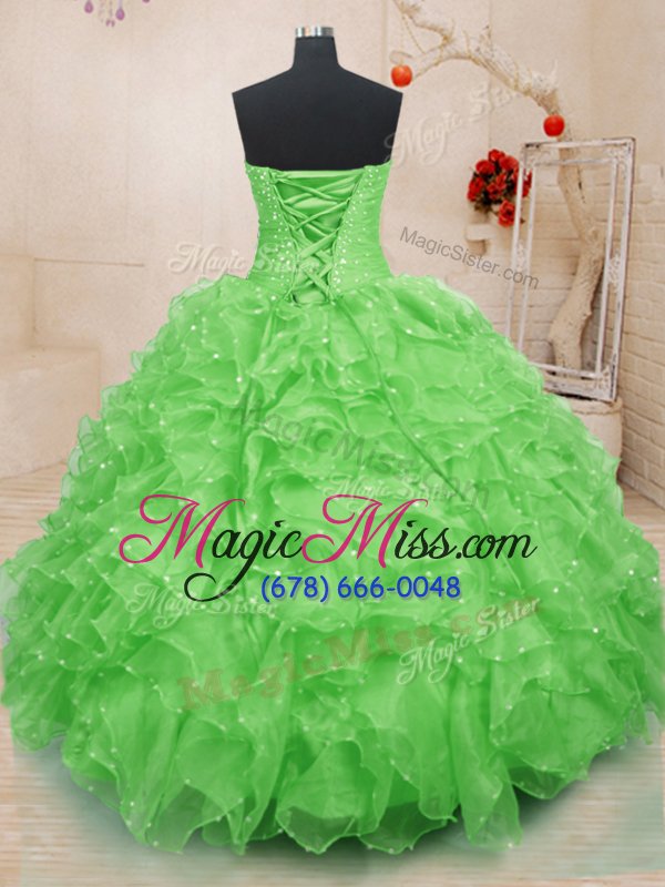 wholesale unique organza sleeveless floor length quinceanera dresses and beading and ruffles and hand made flower