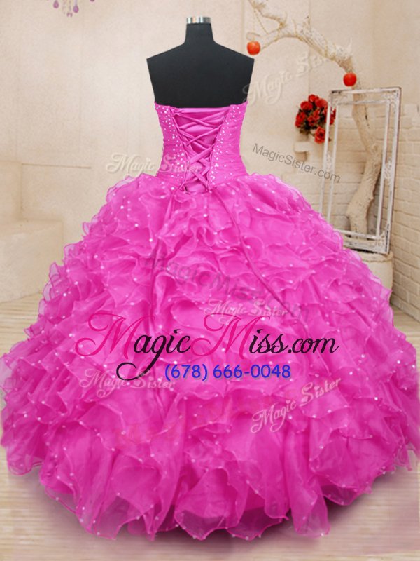 wholesale cute hot pink sleeveless organza lace up quinceanera gown for military ball and sweet 16 and quinceanera