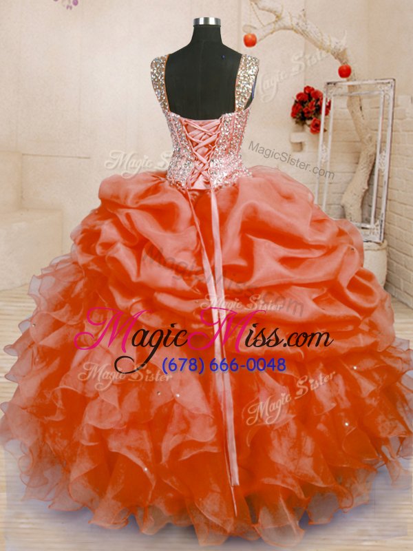 wholesale fantastic sleeveless organza floor length lace up sweet 16 quinceanera dress in orange for with beading and ruffles and pick ups