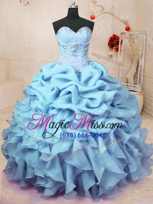 wholesale sophisticated sweetheart sleeveless organza quinceanera dress beading and ruffles and pick ups lace up