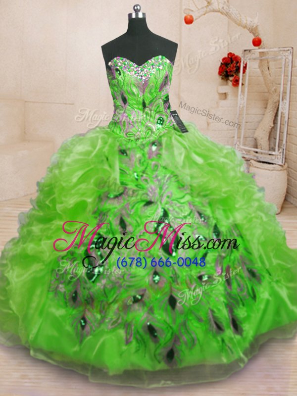 wholesale sleeveless lace up floor length beading and appliques and ruffles 15 quinceanera dress