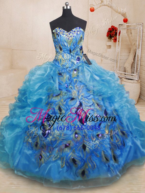wholesale exceptional baby blue sleeveless organza zipper sweet 16 dress for military ball and sweet 16 and quinceanera
