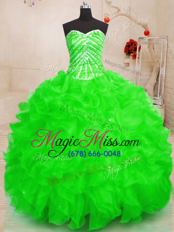 wholesale fashion organza sweetheart sleeveless lace up beading and ruffles and sequins quinceanera gown in