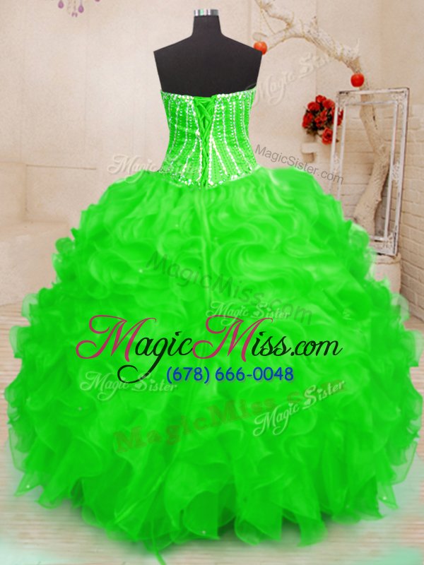 wholesale fashion organza sweetheart sleeveless lace up beading and ruffles and sequins quinceanera gown in