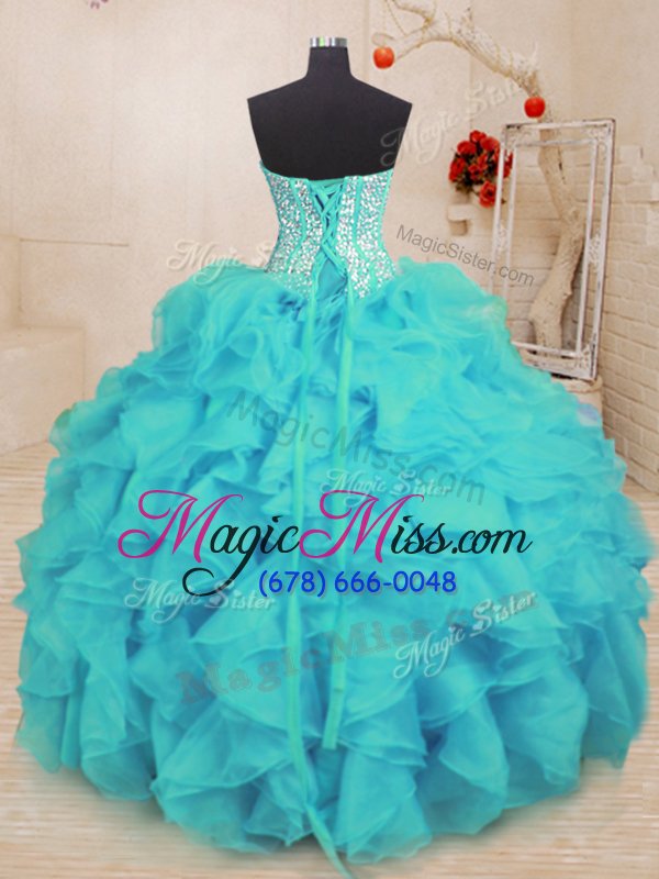 wholesale popular sweetheart sleeveless 15th birthday dress floor length beading and ruffles aqua blue organza