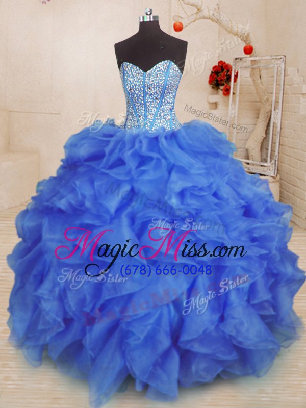 wholesale fabulous ball gowns quinceanera dress royal blue sweetheart organza sleeveless floor length lace up