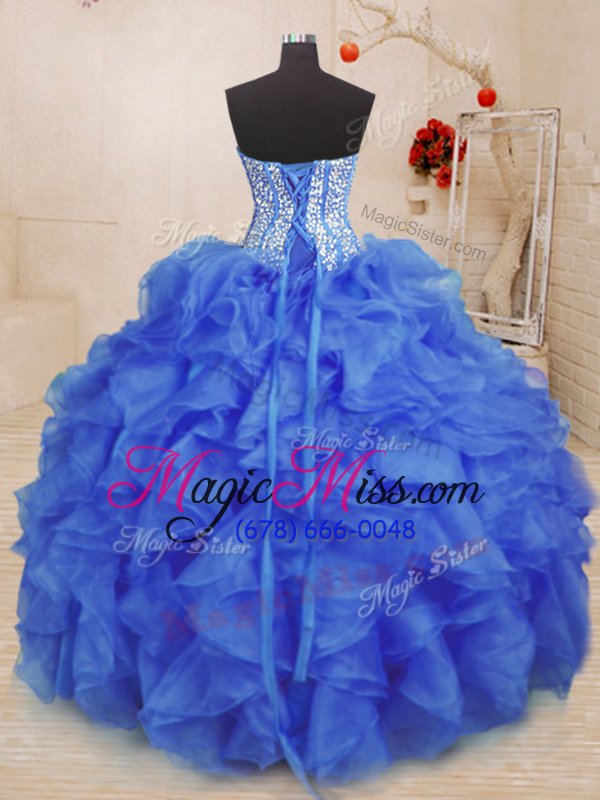 wholesale fabulous ball gowns quinceanera dress royal blue sweetheart organza sleeveless floor length lace up