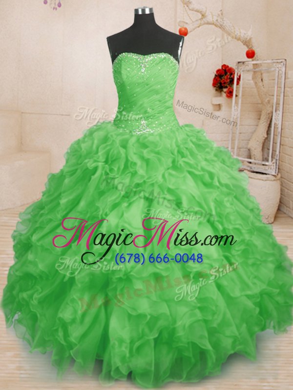 wholesale low price organza lace up sweet 16 dresses sleeveless floor length beading and ruffles and ruching