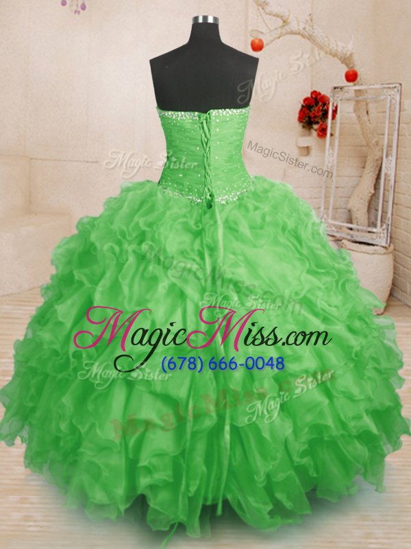 wholesale low price organza lace up sweet 16 dresses sleeveless floor length beading and ruffles and ruching