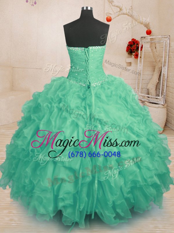 wholesale sleeveless organza floor length lace up quinceanera dress in turquoise for with beading and ruffles and ruching