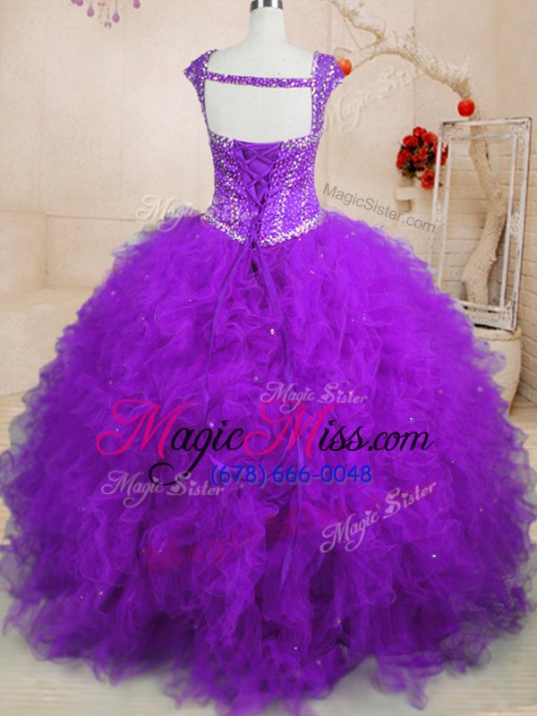 wholesale on sale tulle cap sleeves floor length 15 quinceanera dress and beading and ruffles