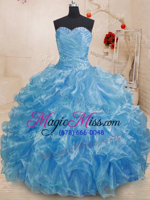 wholesale inexpensive sleeveless beading and ruffles lace up 15 quinceanera dress