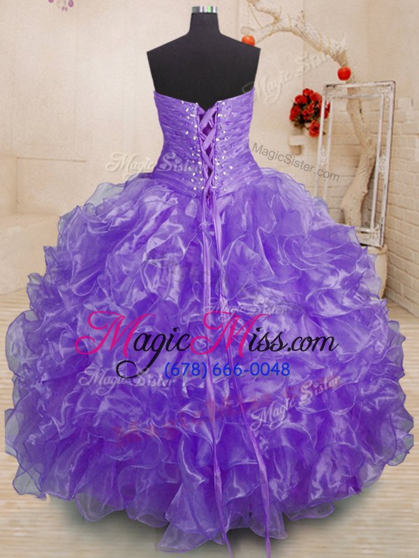 wholesale sweet lavender sweetheart lace up beading and ruffles ball gown prom dress sleeveless
