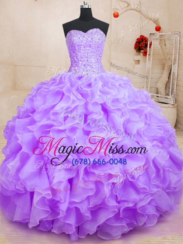 wholesale popular sleeveless organza floor length lace up 15 quinceanera dress in lilac for with beading and ruffles