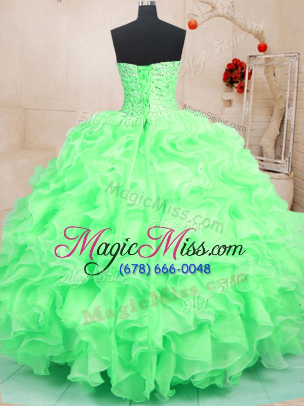 wholesale simple green sweetheart lace up beading and ruffles quince ball gowns sleeveless