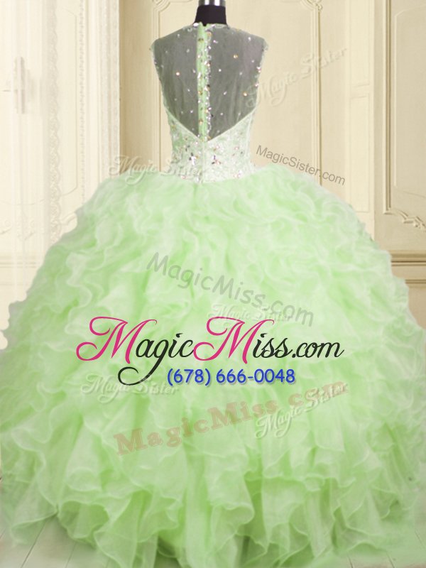wholesale simple yellow green ball gowns beading and ruffles sweet 16 dresses lace up organza sleeveless floor length