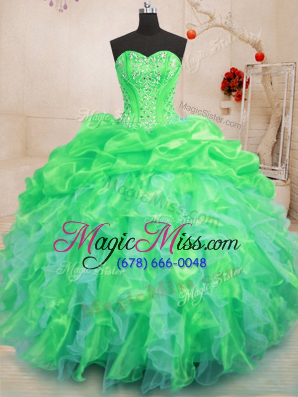 wholesale comfortable sleeveless floor length beading and ruffles lace up 15th birthday dress with green